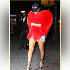 Red Heart-Shaped Faux Fur Cape Jacket - Women